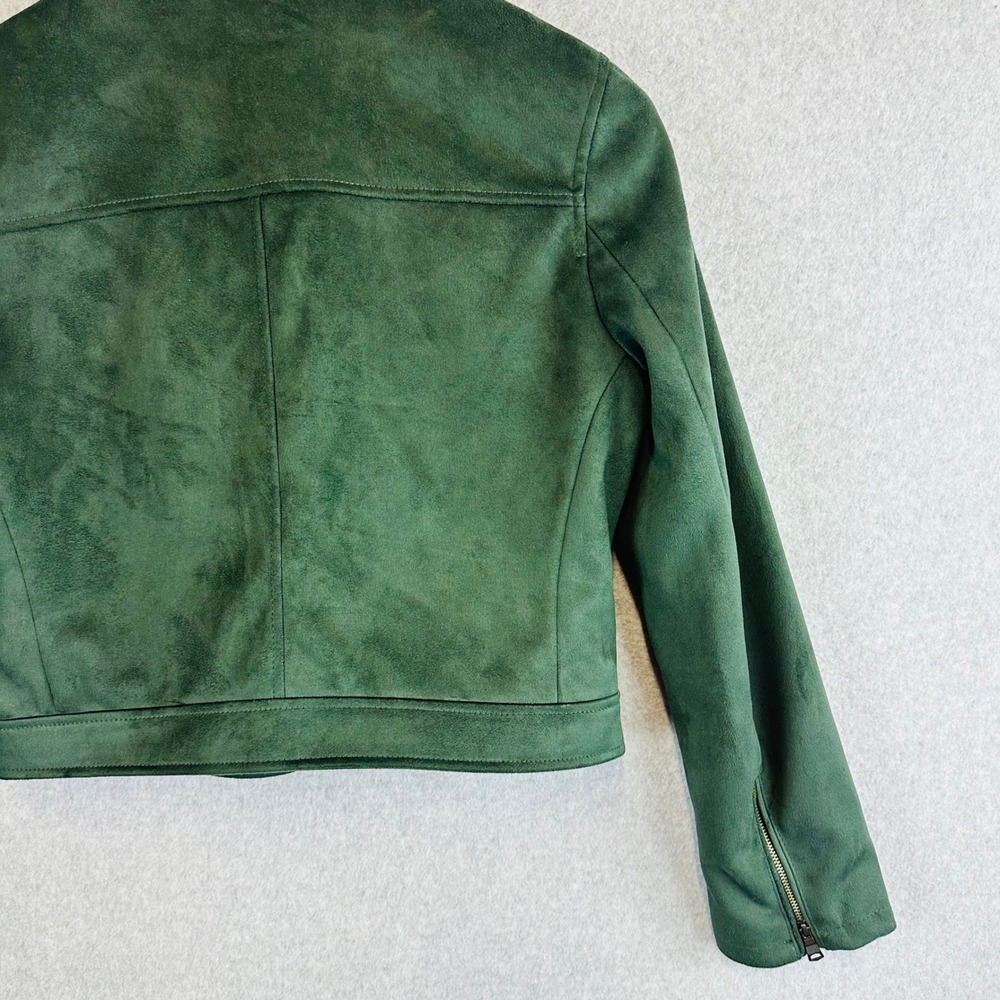 Banana Republic Womans Medium Petite Moto Jacket Green Vegan Suede - Picture 6 of 10
